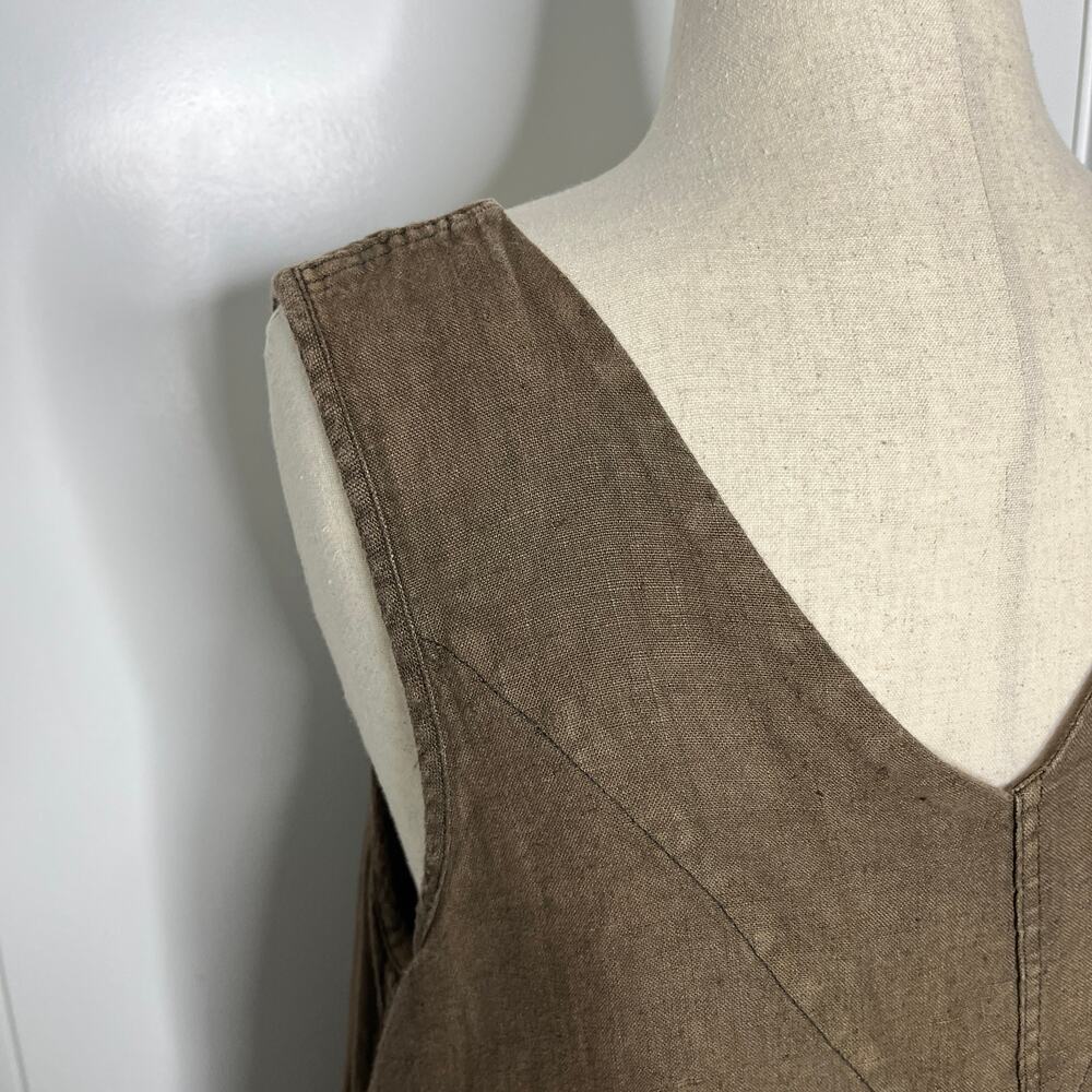 Cynthia Ashby Women's Linen Dress L Brown Midi Lagenlook Pinafore Sleeveless - Picture 6 of 9